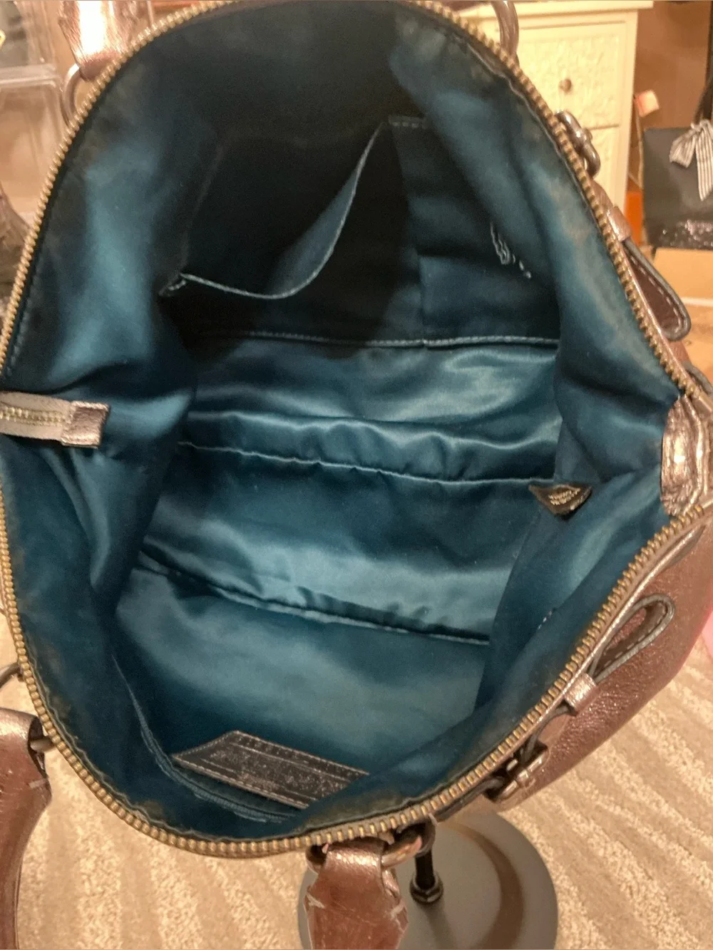 Coach Madison Metallic Bronze Leather Maggie Satchel Carryall Shoulder Bag